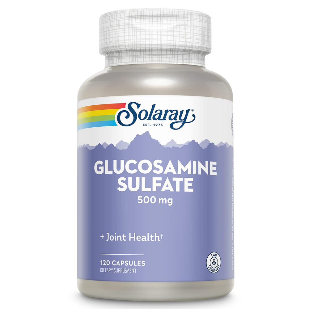SOLARAY glucosamine sulfate bottle label close-up highlighting product and potency