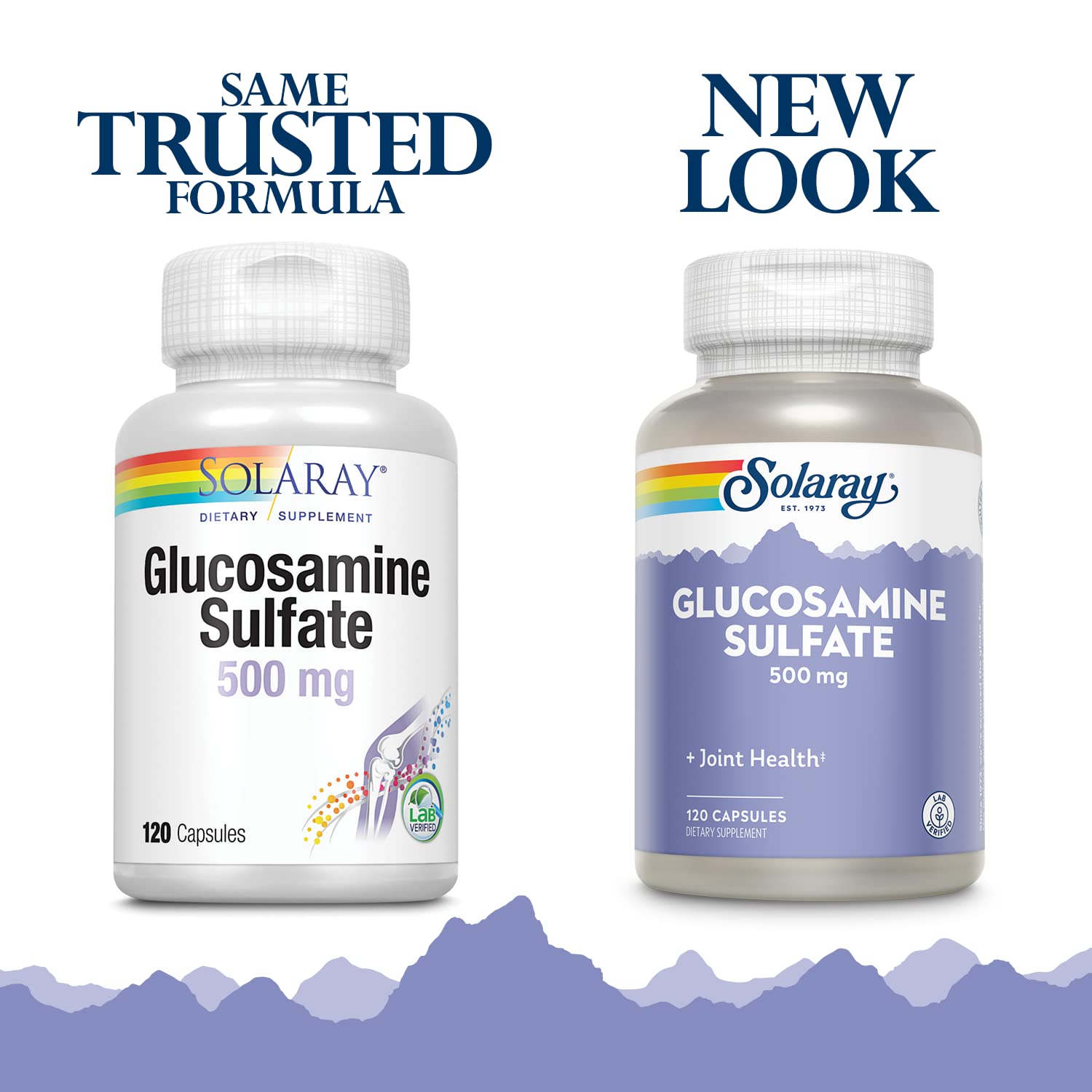 SOLARAY glucosamine sulfate capsules close-up emphasizing 1500 mg daily dosage