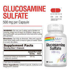 SOLARAY glucosamine sulfate 500 mg packaging on shelf showing trusted brand