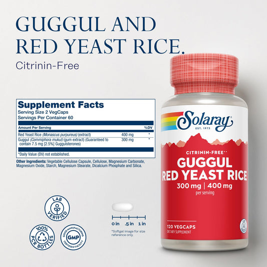 SOLARAY guggul gum extract red yeast rice label front: blend designed for quality.