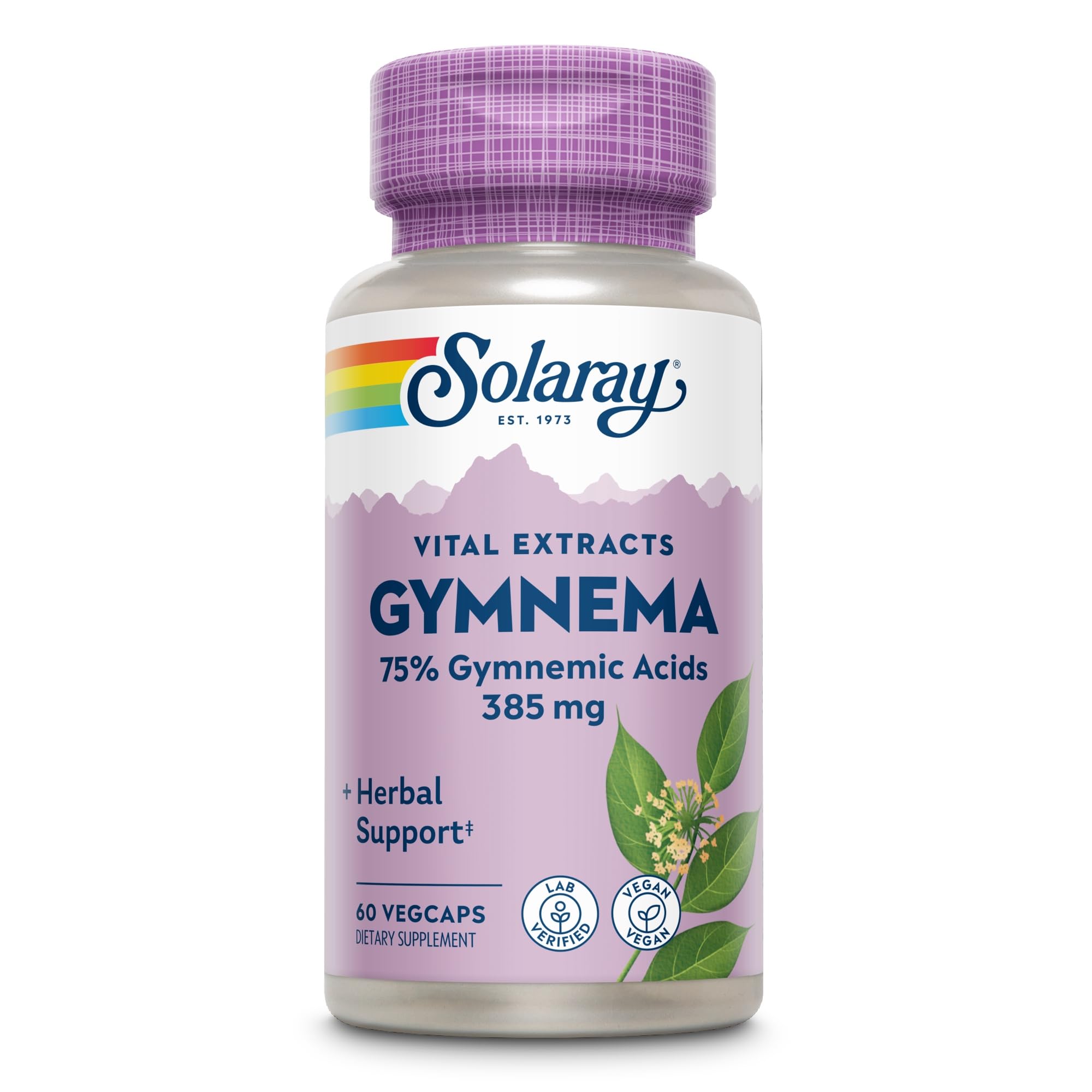 SOLARAY Gymnema Leaf Extract label close-up shows potency and ingredients