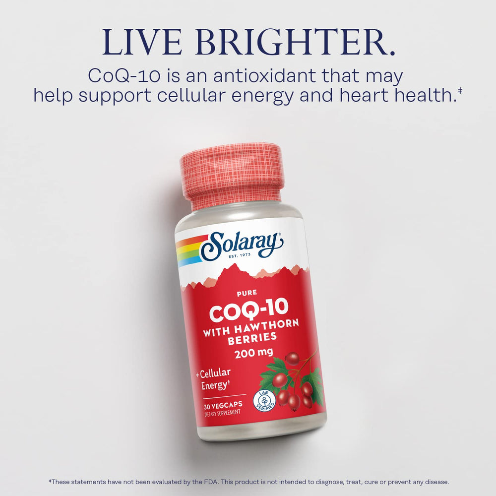 SOLARAY Hawthorn berries blend with CoQ-10 in a bottle for heart-friendly notes.