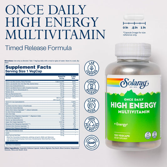 Solaray multivitamin capsules close-up showing easy-to-take veggie capsules for daily wellness.