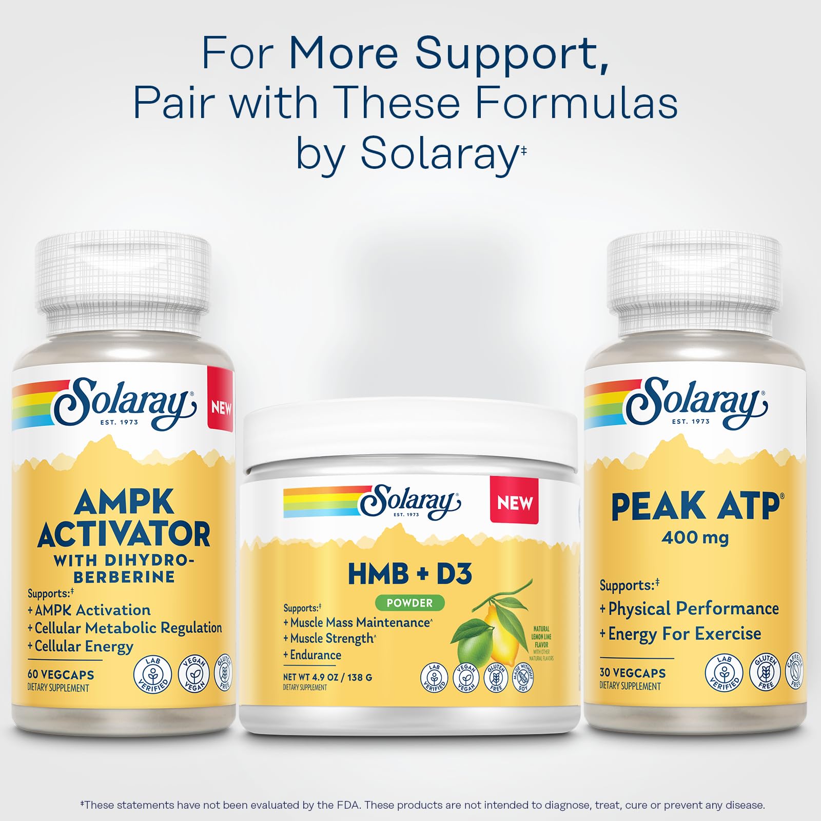 SOLARAY HMB Plus D3 eco bottle emphasizing sustainable packaging and quality ingredients