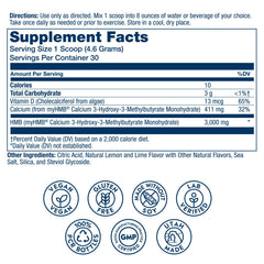 SOLARAY HMB Plus D3 powder measure indicating precise dosing for post-workout recovery and endurance