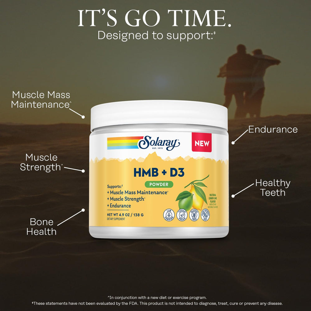 SOLARAY HMB Plus D3 scoop illustrating easy daily intake for muscle support