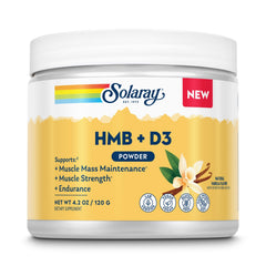 SOLARAY HMB Plus D3 vanilla bottle highlights daily strength support