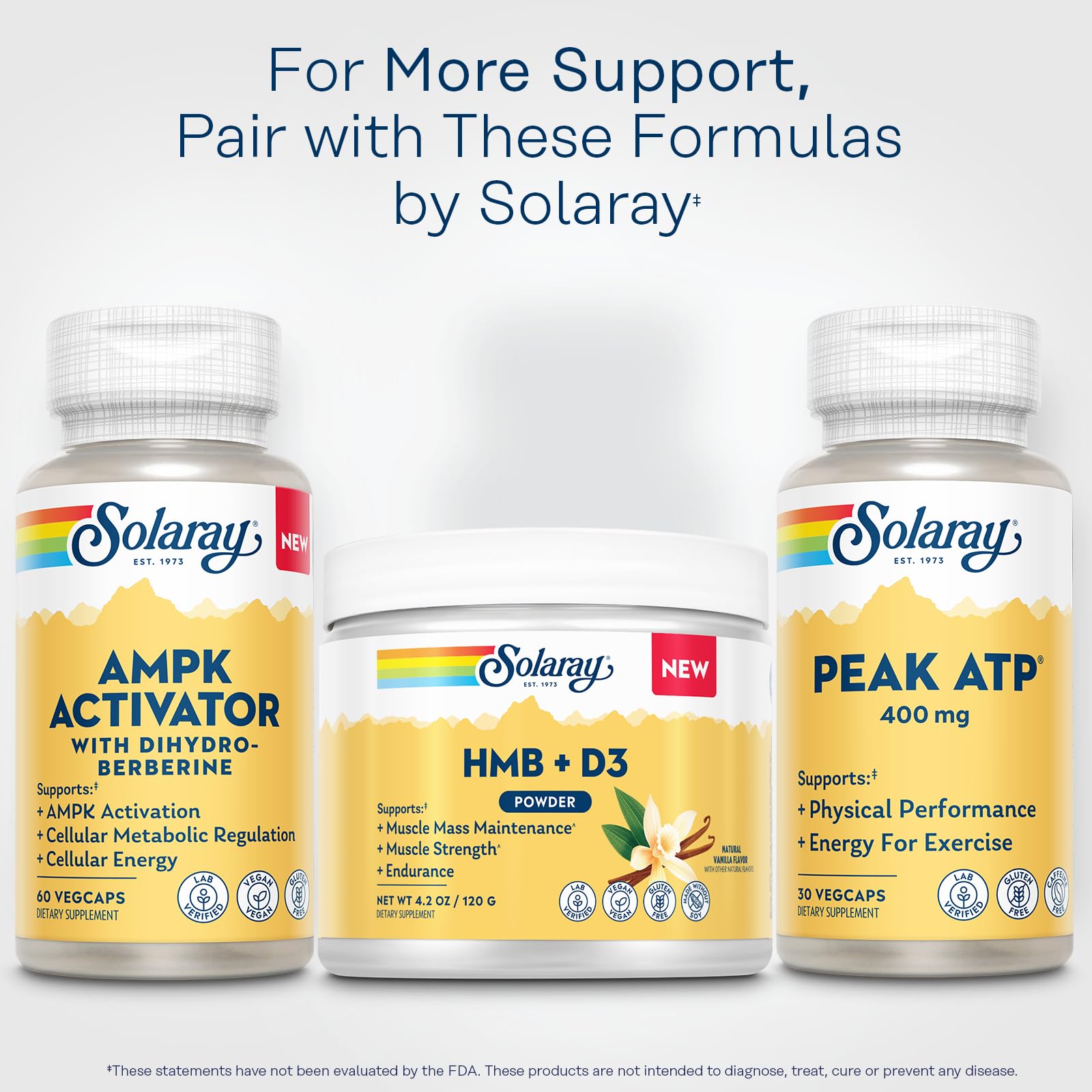 SOLARAY HMB Plus D3 vanilla bottle with measuring cup ready