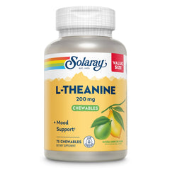 Solaray L-Theanine 200mg chews lemon-lime bottle view; supports mood focus.