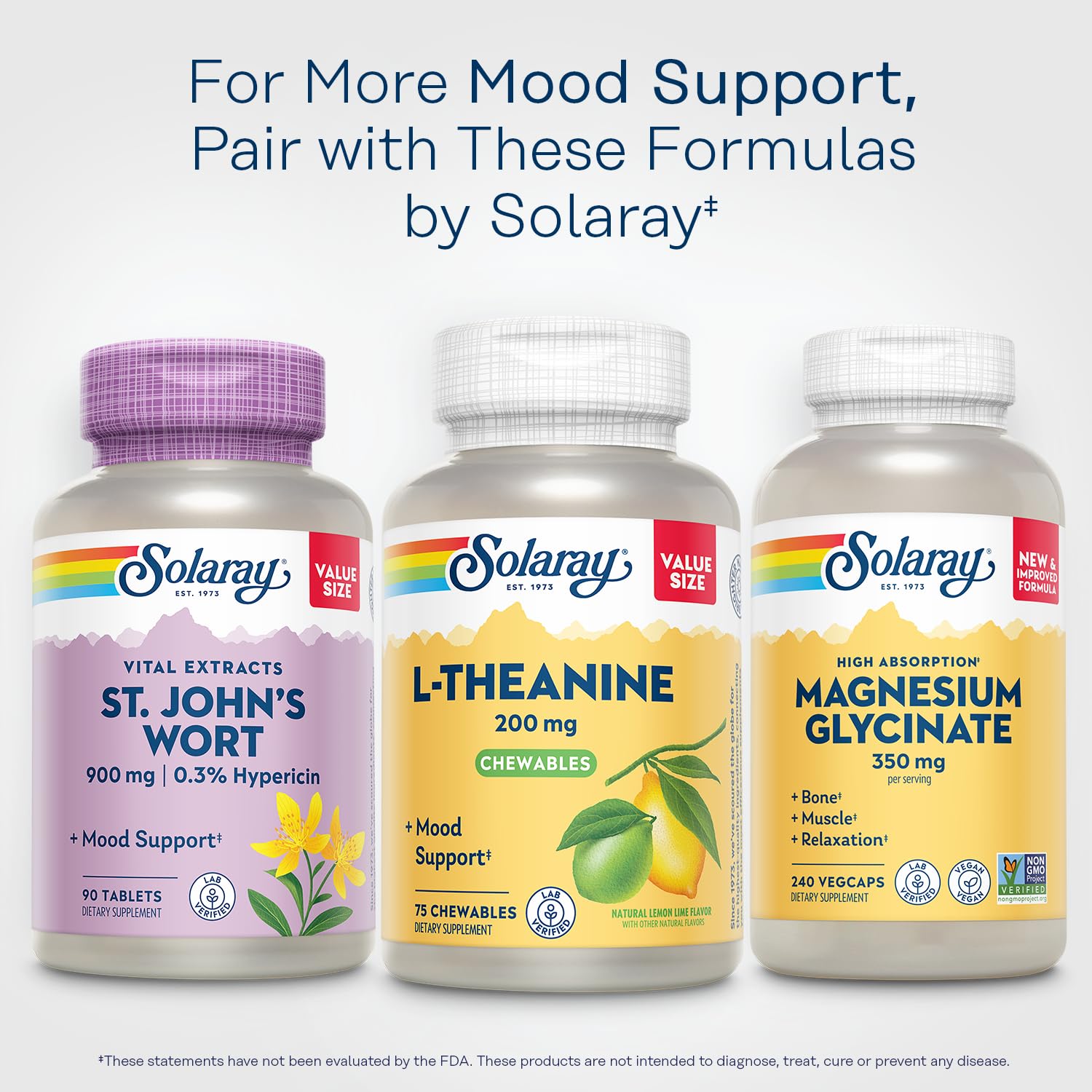 Solaray L-Theanine lemon-lime chews lifestyle shot suggests calm focus.