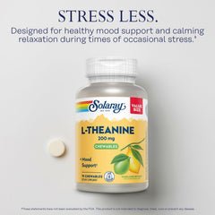 Solaray L-Theanine chews lemon-lime label shows 200mg and lab verification.