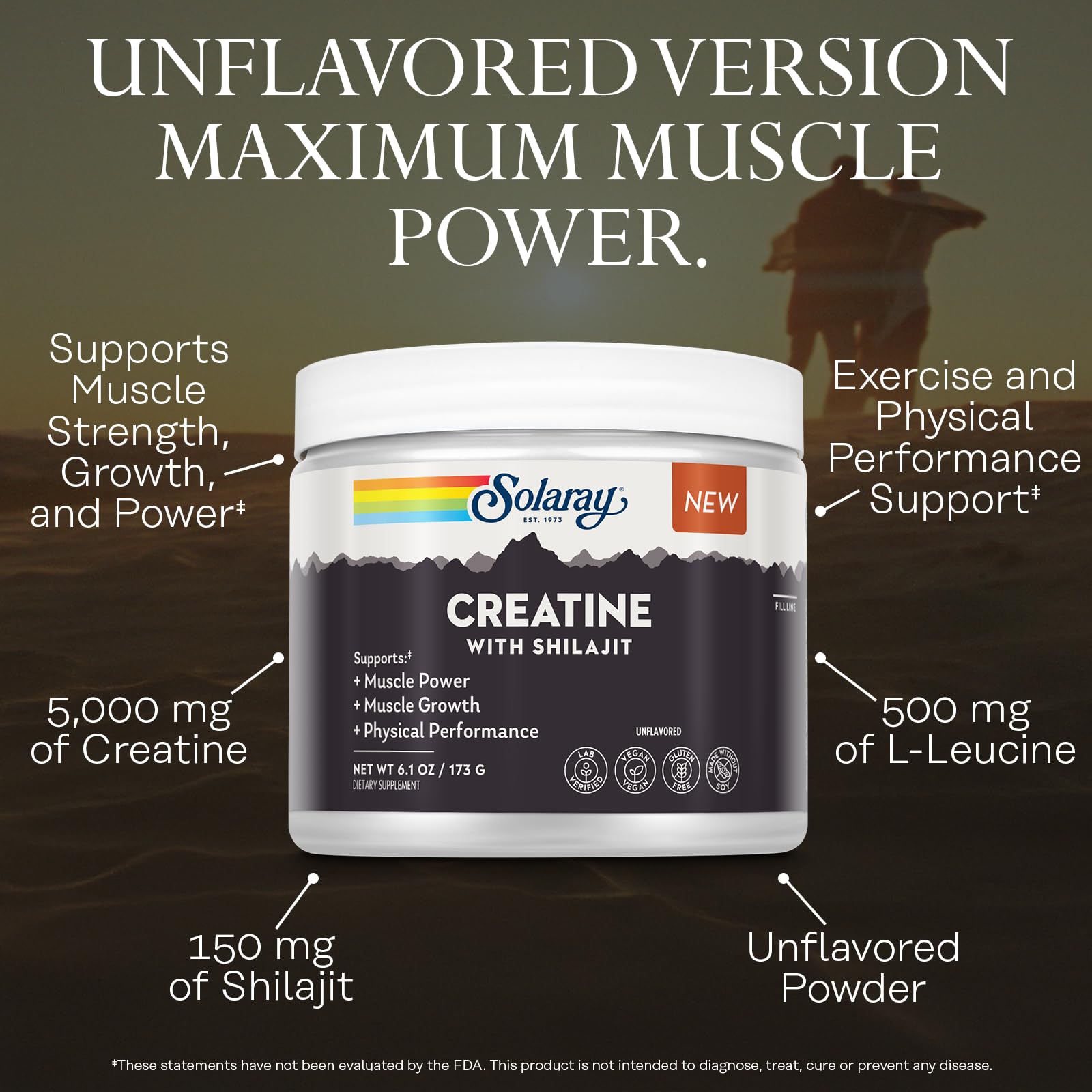 SOLARAY leucine-enhanced formula with creatine and shilajit for amino-acid support.