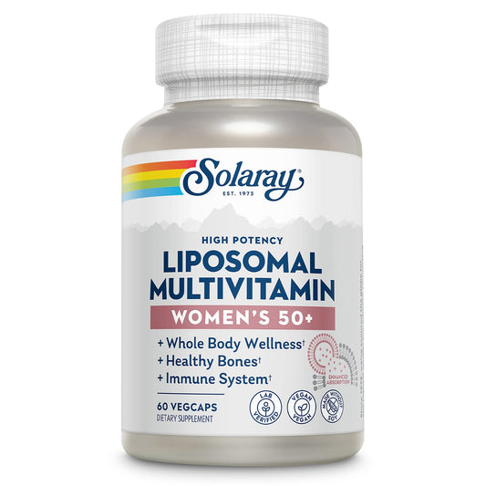 SOLARAY liposomal multivitamin bottle front showing enhanced absorption for daily use
