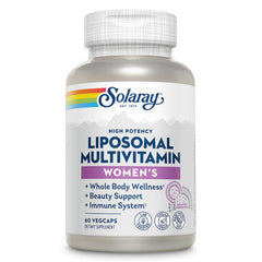 SOLARAY Liposomal Multivitamin for Women bottle supports daily wellness with high-potency nutrients.