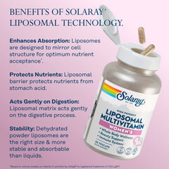 SOLARAY Liposomal Multivitamin for Women pour shot shows easy daily dosing.