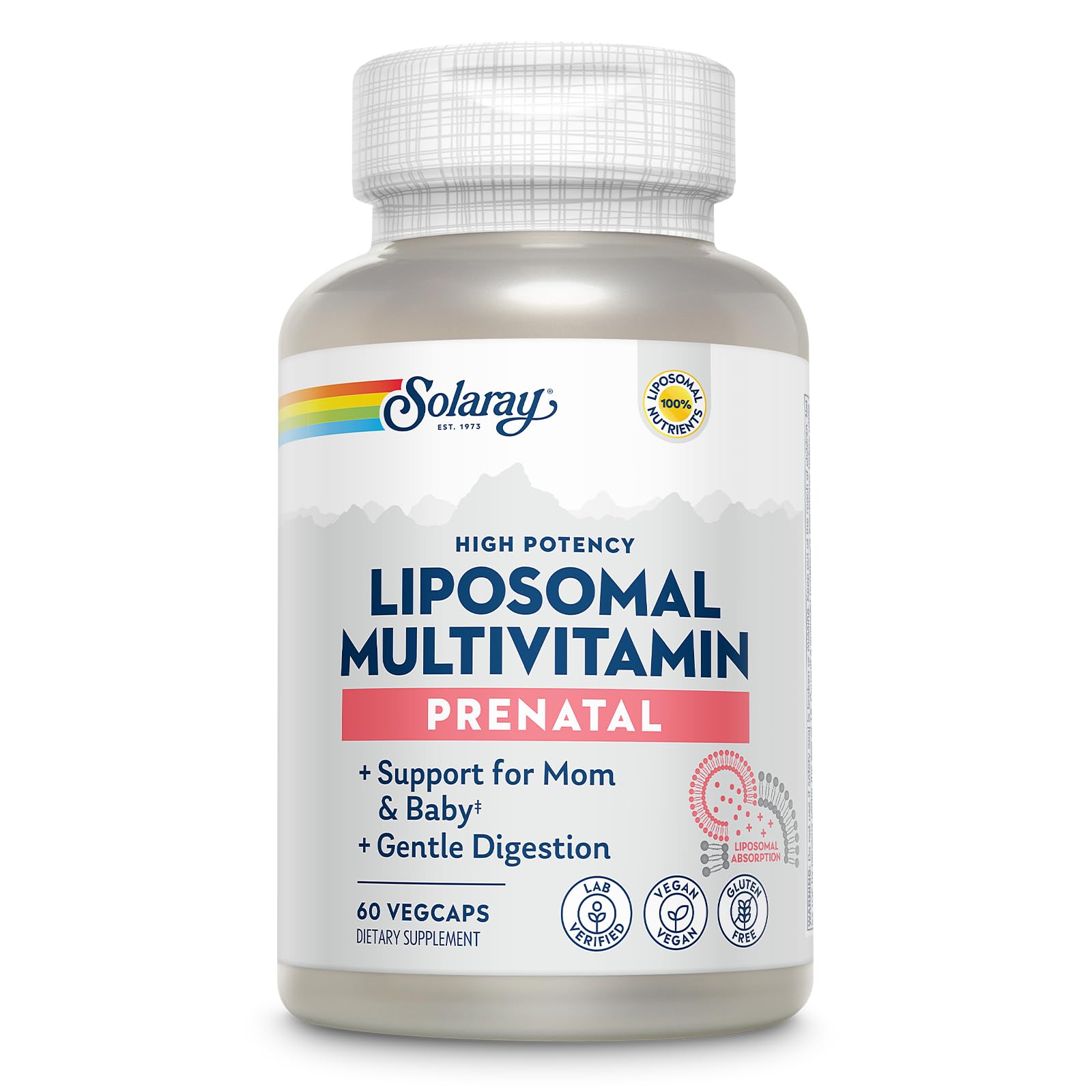 SOLARAY Liposomal Prenatal bottle with 60 vegan capsules for daily support