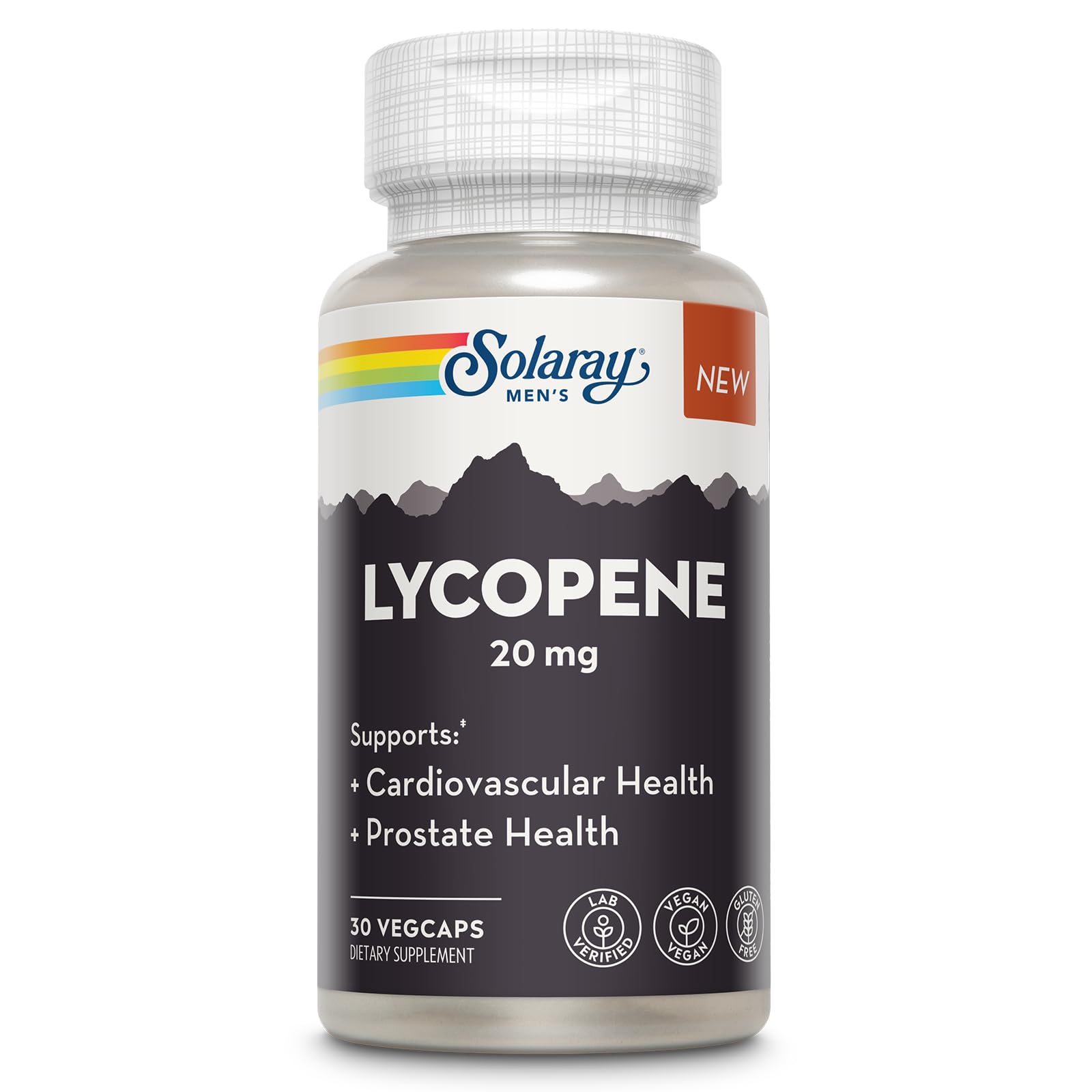 Solaray Lycopene 20mg bottle front view highlighting antioxidant support for heart and prostate health