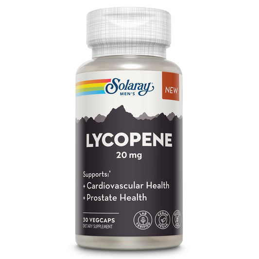 Solaray Lycopene 20mg bottle front view highlighting antioxidant support for heart and prostate health