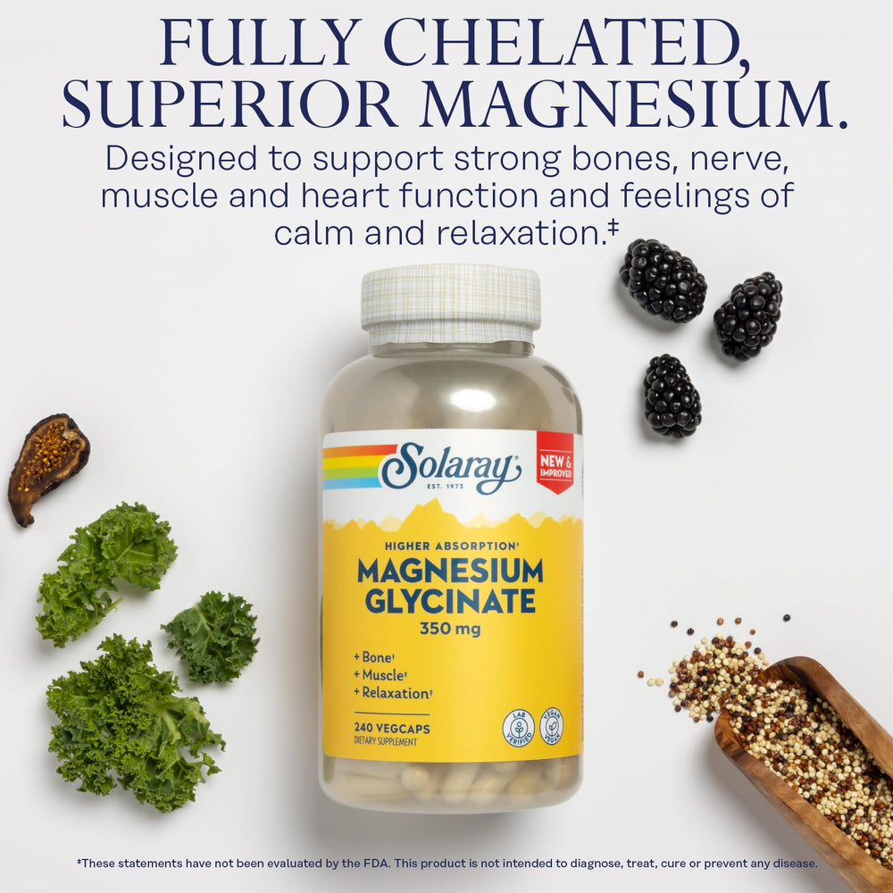 SOLARAY magnesium glycinate capsules on shelf for convenient, gentle digestion