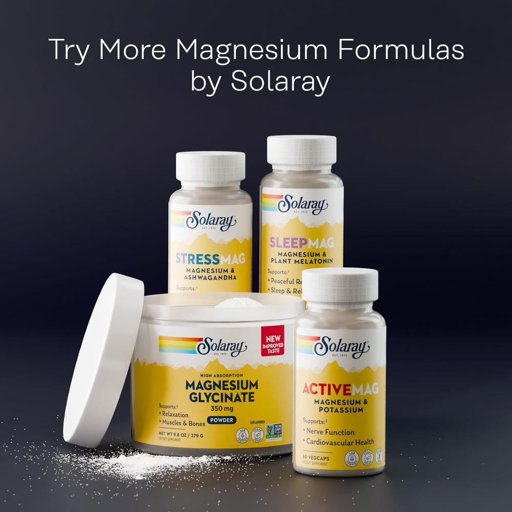 SOLARAY Magnesium Glycinate powder ready-to-use scene suggests effortless mixing.