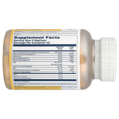 Close-up of Solaray Mega B Stress capsules showing vegetarian form and smooth texture