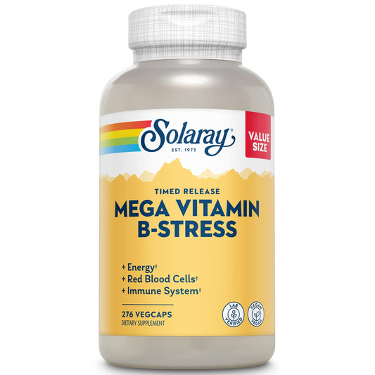 SOLARAY Mega Vitamin B-Stress bottle-cap closeup for daily use