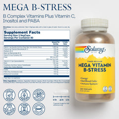 SOLARAY Mega Vitamin B-Stress bottle pour shows easy daily dosing.
