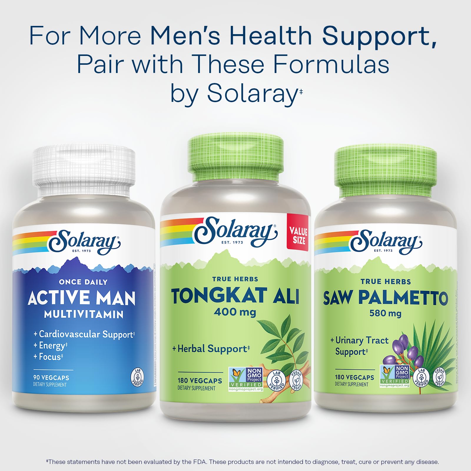 SOLARAY Tongkat Ali packaging scene suggesting energy and focus for daily routines.