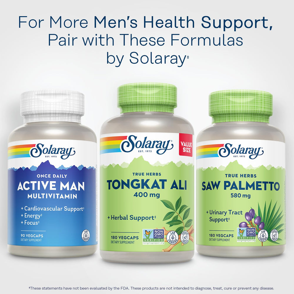 SOLARAY Tongkat Ali packaging scene suggesting energy and focus for daily routines.