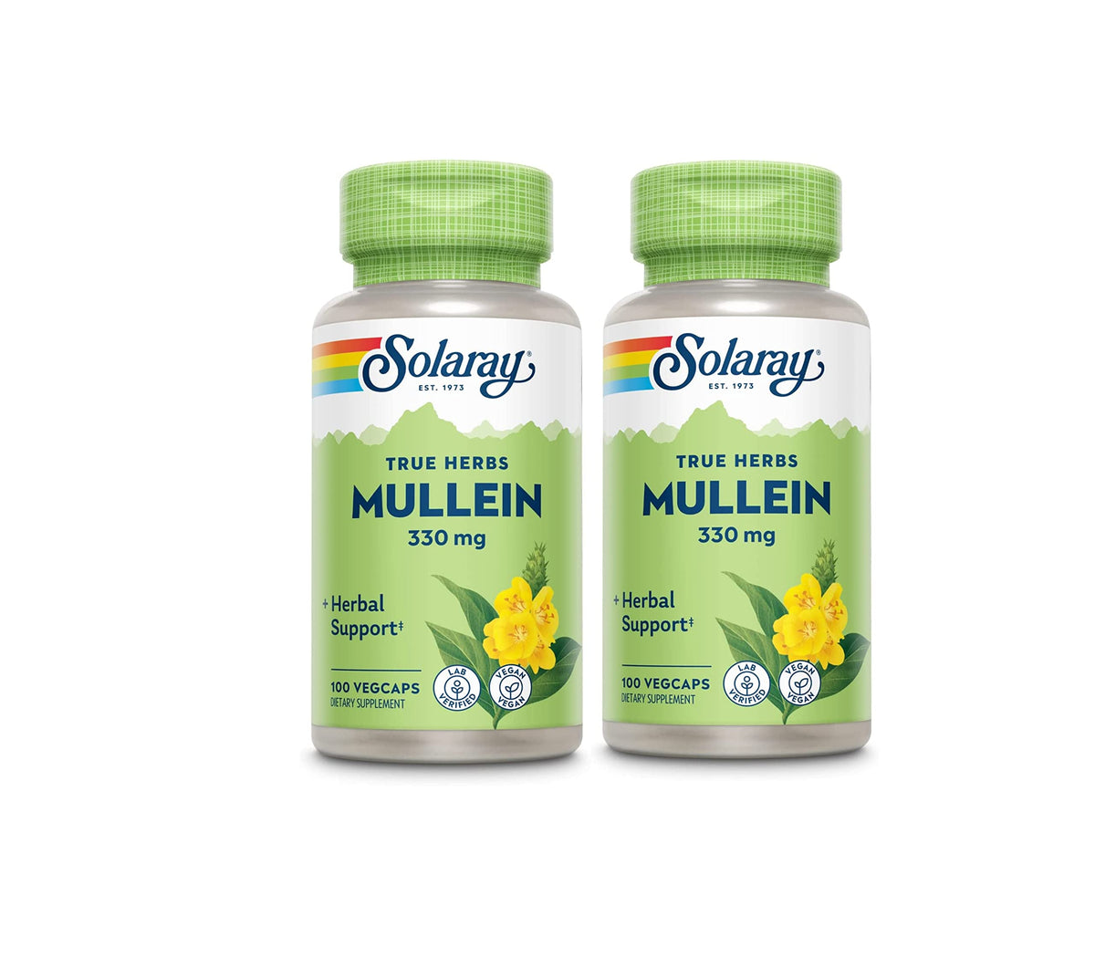 SOLARAY Mullein Leaf bottle front, vegan respiratory support supplement.