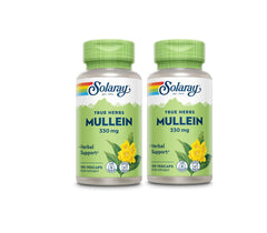 SOLARAY Mullein Leaf bottle front, vegan respiratory support supplement.