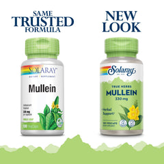 SOLARAY Mullein Leaf packaging back, eco-friendly PCR plastic.