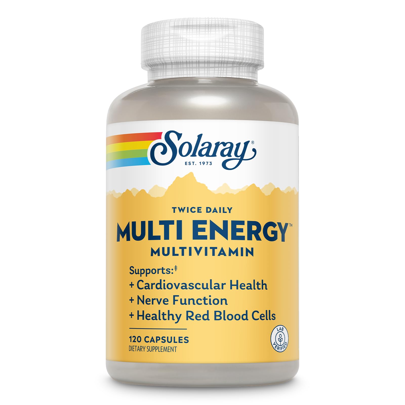SOLARAY Multi Energy two-daily capsules in bottle support daily wellness