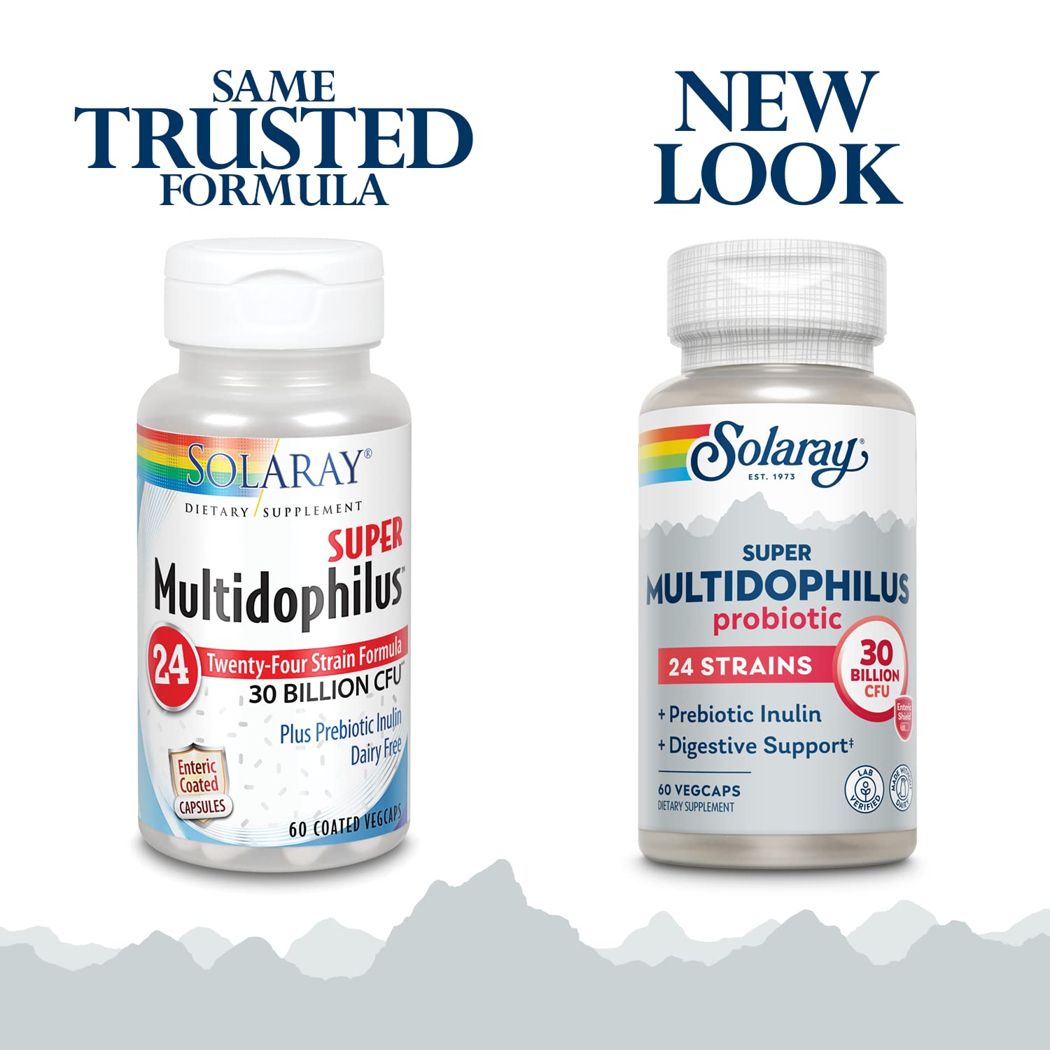 Close-up of Solaray Multidophilus capsules highlighting enteric shield protection.