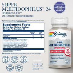 Label detail shows 30 billion CFU per serving for Solaray Multidophilus.