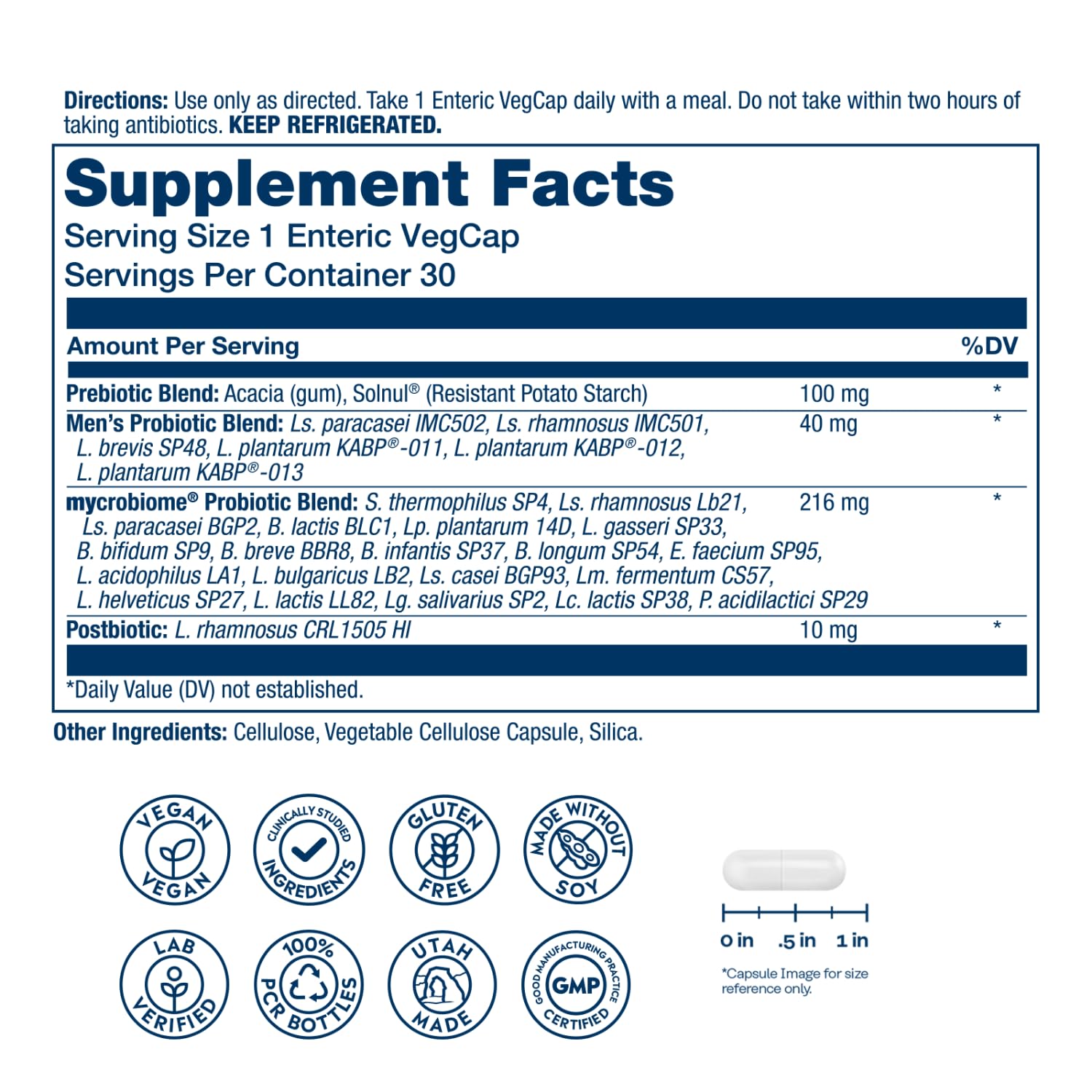 SOLARAY Mycrobiome Complete Probiotic capsules designed for daily men's use.
