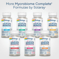 SOLARAY Mycrobiome GMP-lab-tested badge implies high-quality, consistent production standards.