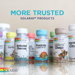 SOLARAY nutrition facts label shows 1 g sugar per serving and 5 calories.