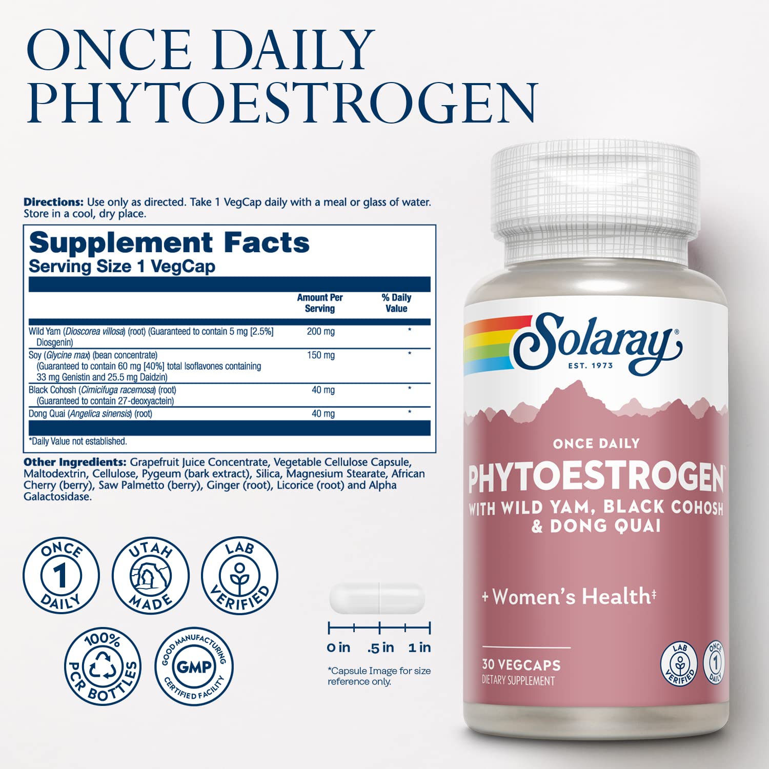 SOLARAY Once Daily Phytoestrogen capsules ready to take as a daily wellness supplement