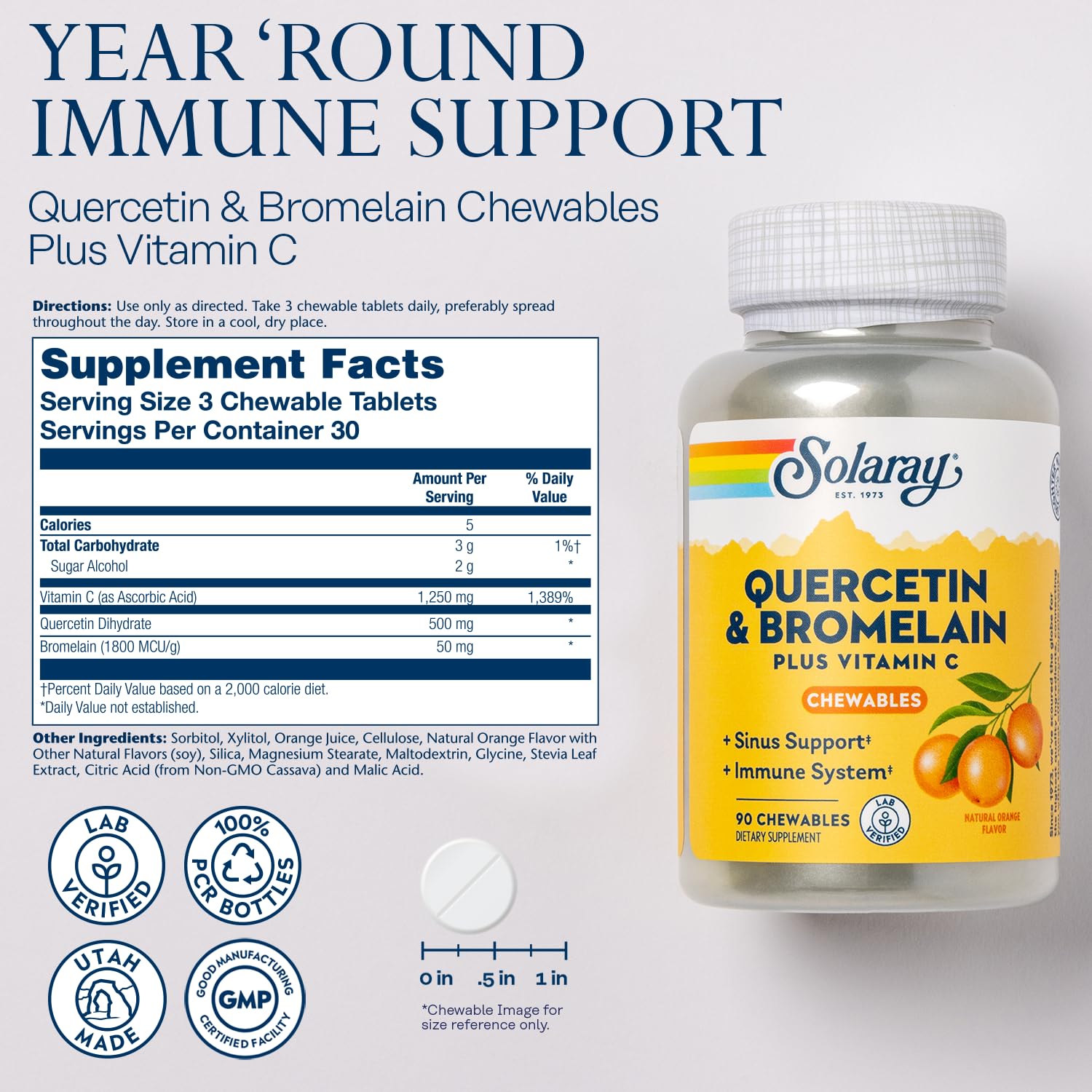 Close-up of orange-flavored chewables emphasizing taste and easy absorption.