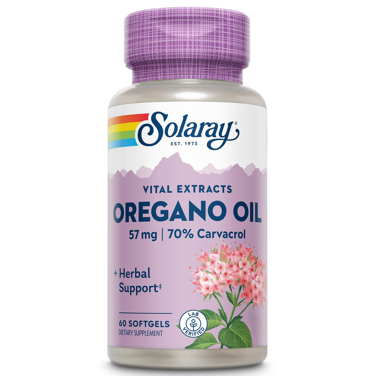 SOLARAY oregano oil softgels bottle demonstrates easy daily wellness support.