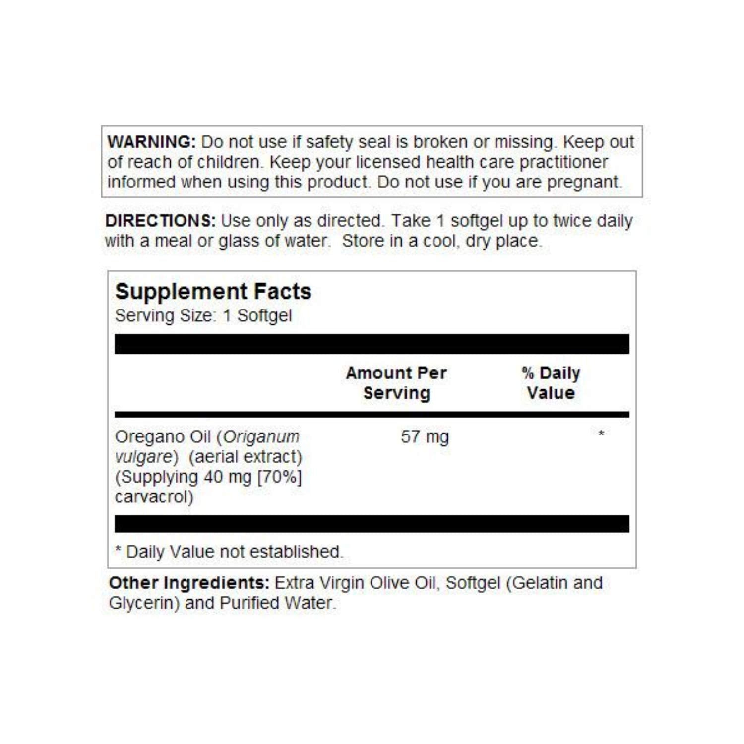 SOLARAY label shows carvacrol content for informed usage.
