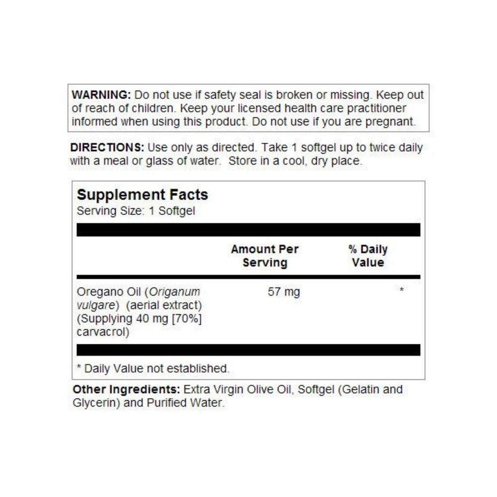 SOLARAY label shows carvacrol content for informed usage.