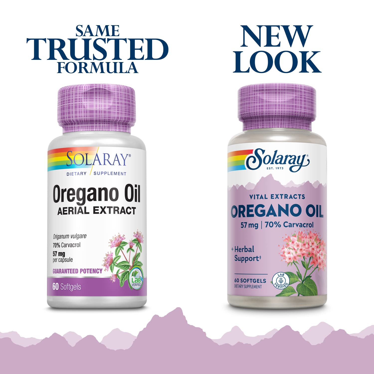 SOLARAY oregano oil softgels packaging highlights eco-friendly recycled resin.