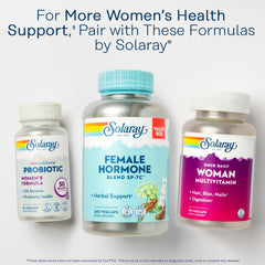 SOLARAY PhytoEstrogen sustainable packaging and solar-powered facility badge communicating eco-conscious manufacturing.