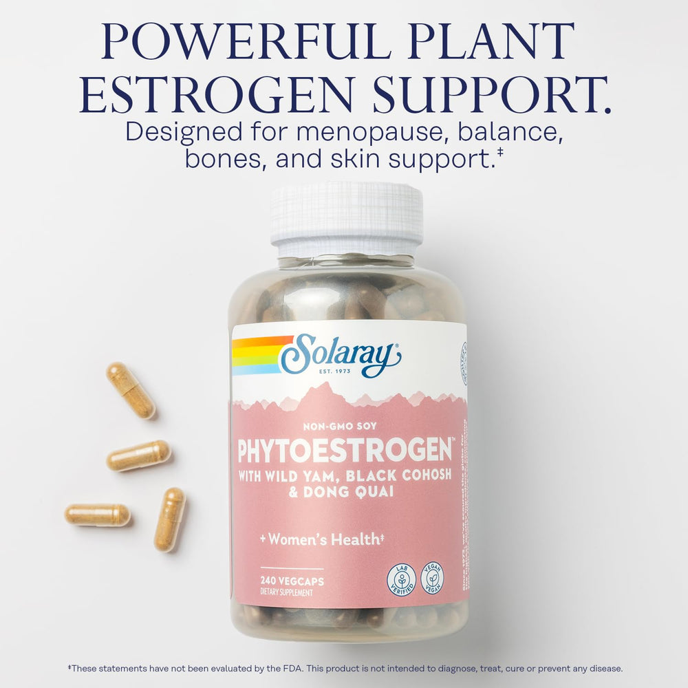 SOLARAY PhytoEstrogen wild yam capsule focus with diosgenin-rich herbal compounds.