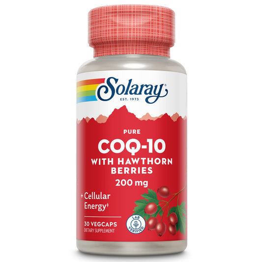 SOLARAY Pure CoQ-10 200 mg bottle for daily heart support.