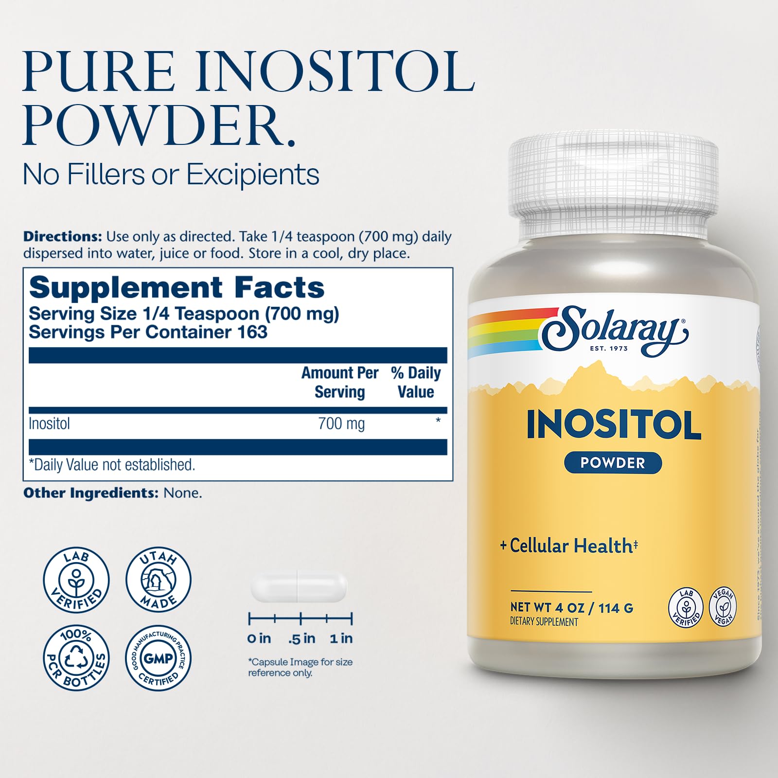SOLARAY Inositol powder measuring scoop for easy servings