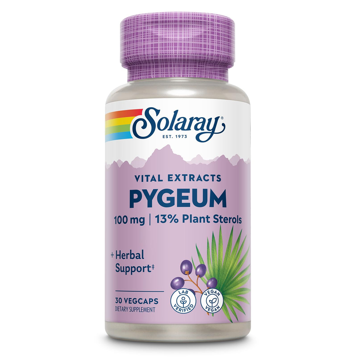 SOLARAY Pygeum bark extract bottle with vegan capsules for daily use
