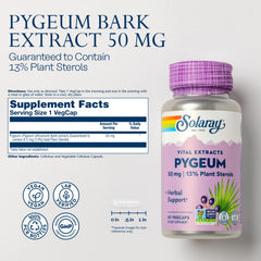 SOLARAY Pygeum capsules shown with label indicating 50 mg extract per serving.